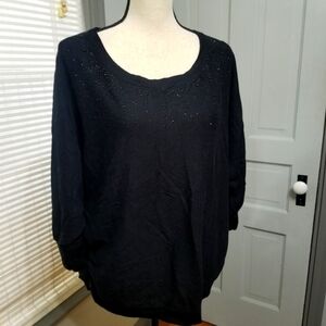 Lane Bryant Rhinestone 3/4 Dolman Sleeve Ruched Sides Blousen Sweater